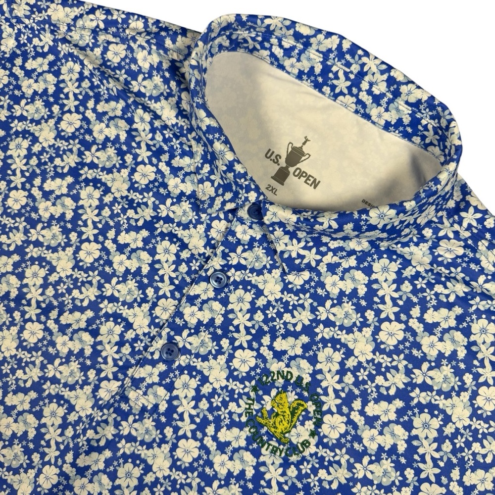 US Open Men’s 2XL Polo Shirt Blue Floral 122nd‎ The Country Club Golf Polyester